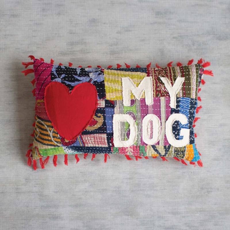 Love My Dog/Cat Kantha Pillow - Dog